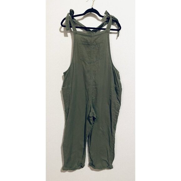 Aerie Overalls Womens XL Green Tie Shoulder Cropped Textured Pockets Festival - Picture 2 of 7